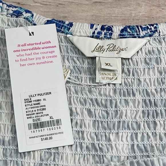 Lilly Pulitzer Jilly Smocked Mini Dress Size XL Resort‎ Blue Shell Collector NWT - Picture 4 of 6